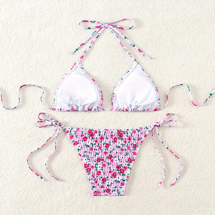 Damen Triangel-Bikini-Set mit verspielter Raffung und hübschem Blumenmuster Echo Archiv