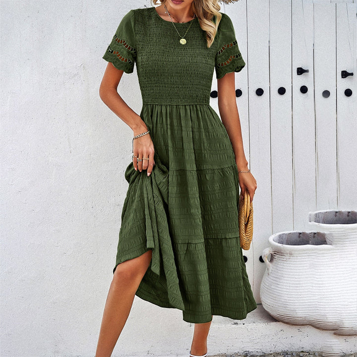Damen Midikleid mit Puffärmeln und Elastischem Oberteil Echoarchiv