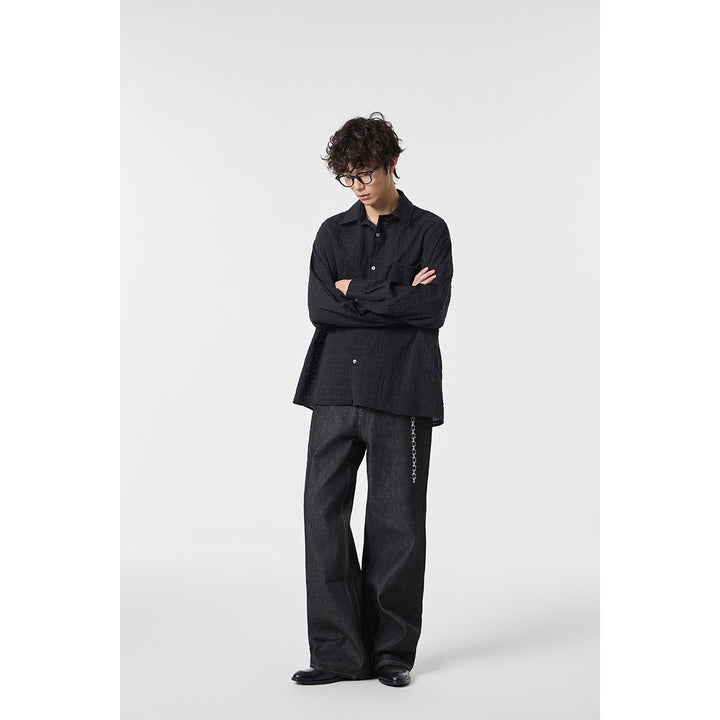 Herren Oversize Baumwoll-Leinen-Gauze-Hemd mit Brusttasche und Kentkragen Echoarchiv