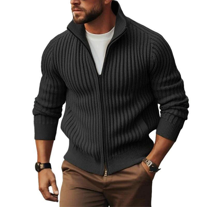 Herren Strickjacke mit Echoarchivrnen Rippdetails und durchgehendem Reißverschluss Echoarchiv