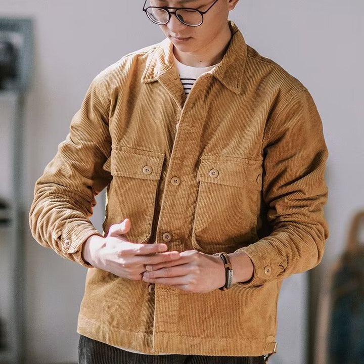 Herren Robustes Kord-Overshirt im Worker-Look mit aufgesetzten Pattentaschen Echoarchiv