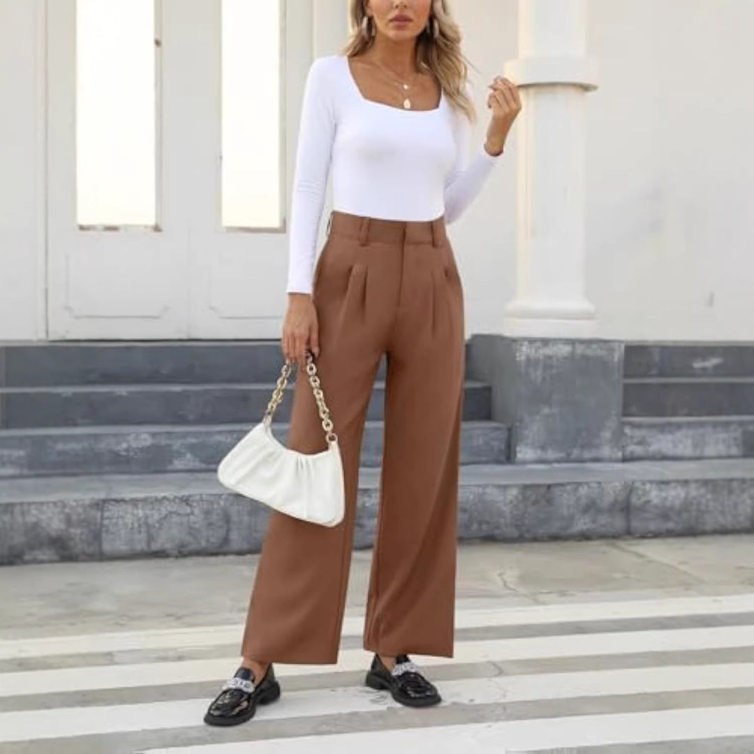 Damen Hochtaillierte Bundfalten-Hose im Palazzo-Stil mit weitem Bein – Avélisse