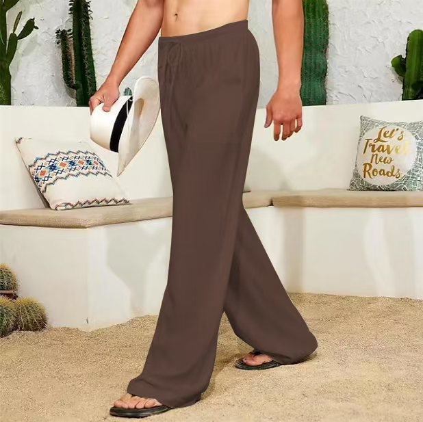 Herren weite Leinenhose mit Tunnelzug, aufgesetzten Seitentaschen und Relaxed-Fit – Sorevano