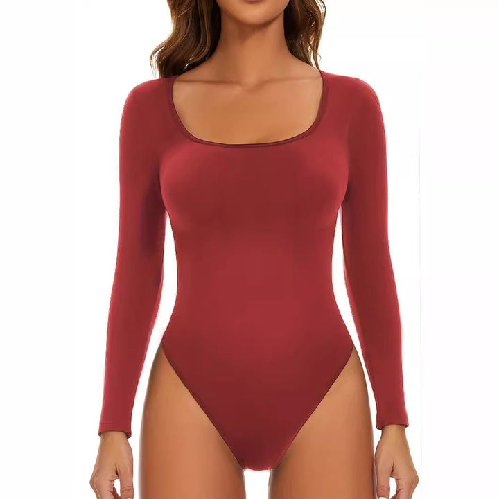 Damen Langarm Bodysuit mit tiefem Ausschnitt und figurformender Passform Echoarchiv