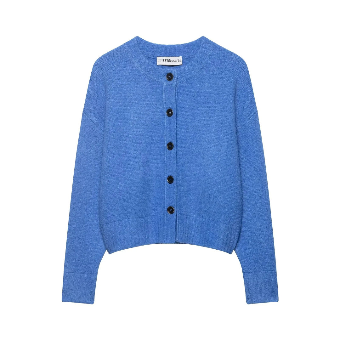 Damen Cropped-Cardigan mit kastiger Silhouette, Rippenbund und Rundhalsausschnitt Echoarchiv