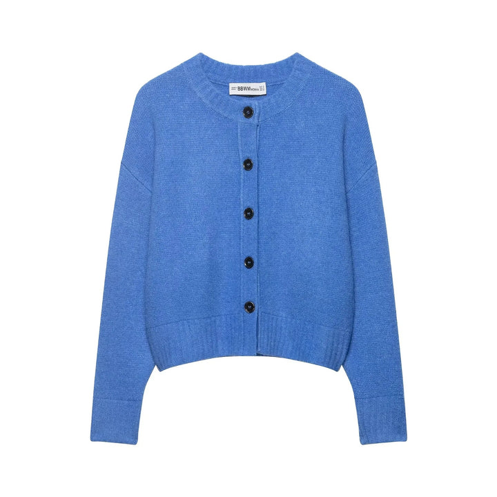 Damen Cropped-Cardigan mit kastiger Silhouette, Rippenbund und Rundhalsausschnitt Echoarchiv