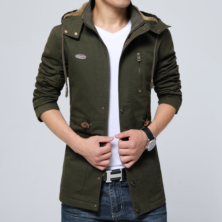 Herren Canvas-Fieldjacke mit wärmender Teddy-Kapuze und Reißverschlussbrusttasche – Taviero