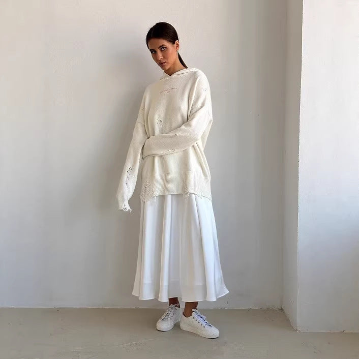 Damen Fließender Satin-Midirock mit hohem Bund und Tellerfalten Echoarchiv