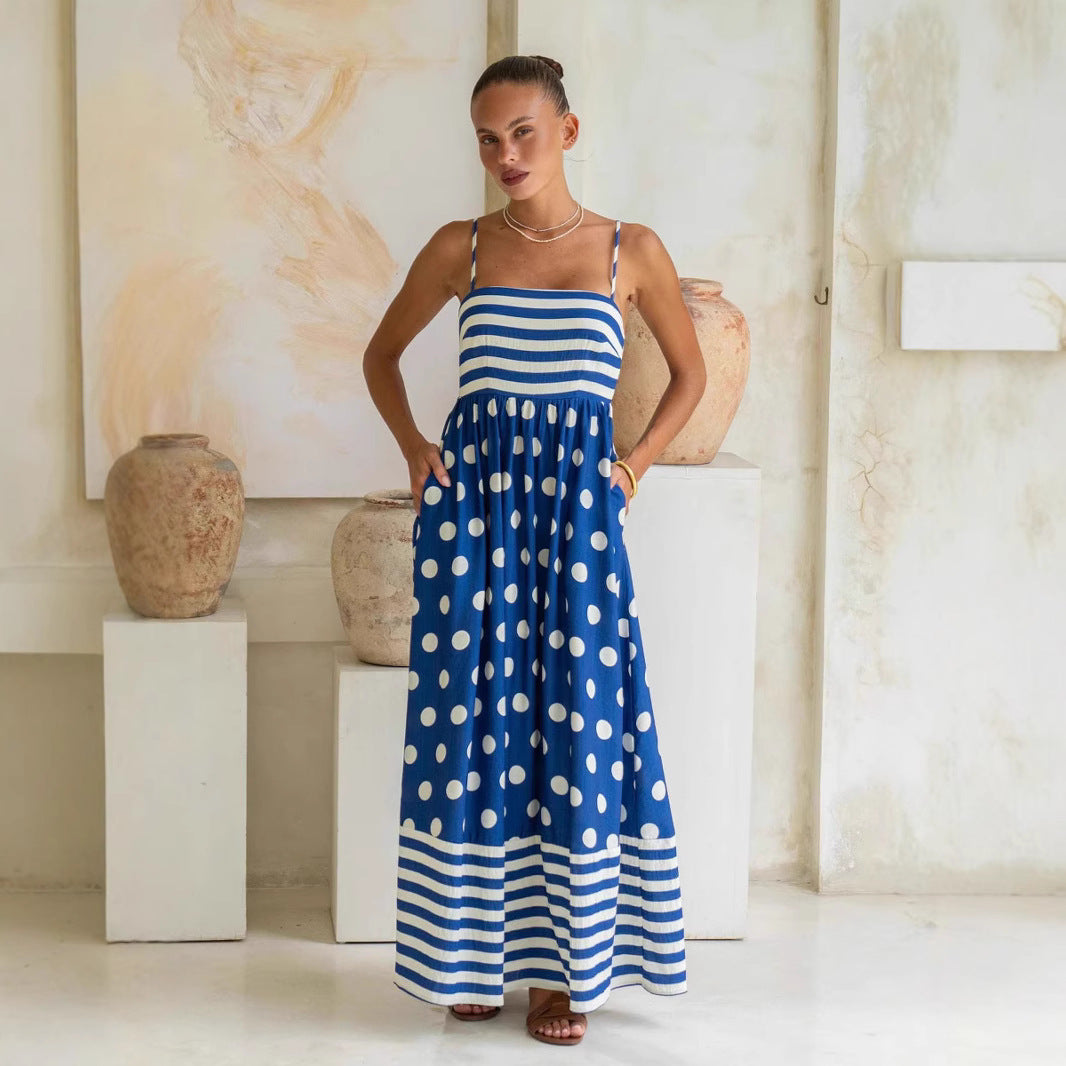 Damen Maxikleid mit verspieltem Streifendesign und großen Punkten Echo Archiv