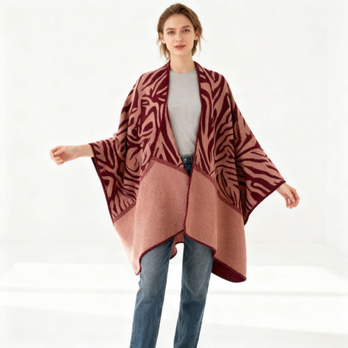 Damen Oversize-Jacquard-Wickelcape aus feinem Strick Echo Archiv
