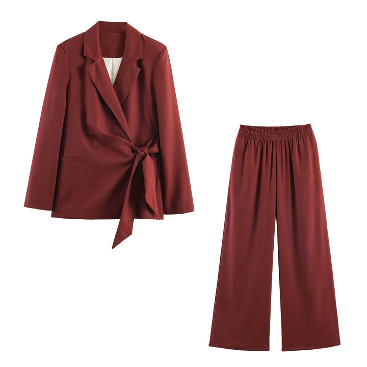 Damen Zweiteiliges Anzug-Set Wickelblazer mit Bindegürtel und Palazzo-Hose Echo Archiv