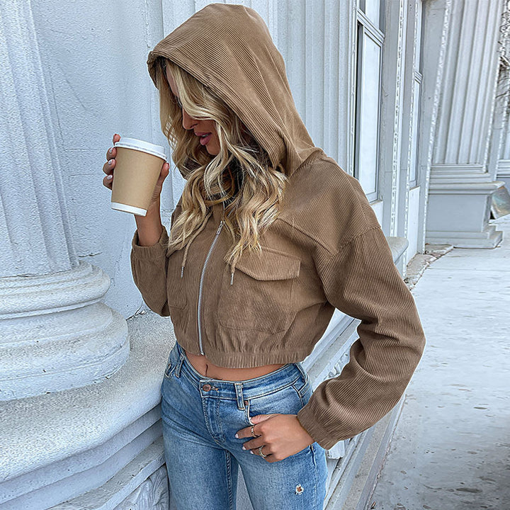 Damen Lässige Cordjacke mit Kapuze Echo Archiv