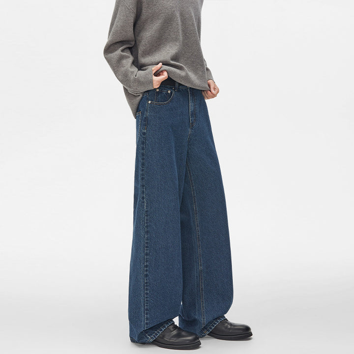 Herren Extraweite hochgeschnittene Denimhose mit ultralangem Saum und geradem Bein Echo Archiv