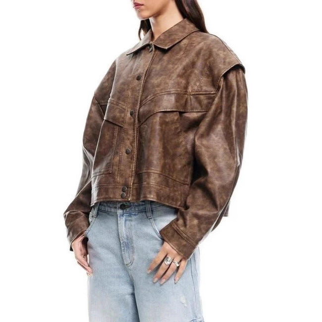 Damen Modische Kunstlederjacke mit Oversized Schnitt – Célinea
