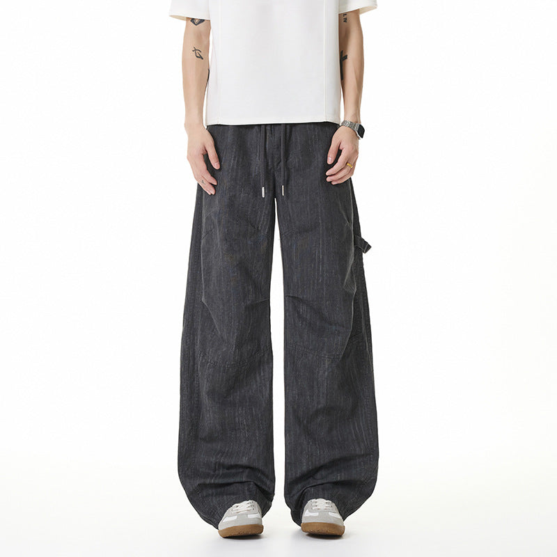 Damen Weite Leinenoptik Cargo-Bundhose mit Tunnelzug, Knieabnähern und asymmetrischer Seitentasche Echo Archiv