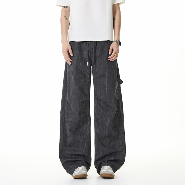 Damen Weite Leinenoptik Cargo-Bundhose mit Tunnelzug, Knieabnähern und asymmetrischer Seitentasche Echo Archiv