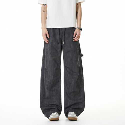 Damen Weite Leinenoptik Cargo-Bundhose mit Tunnelzug, Knieabnähern und asymmetrischer Seitentasche Echo Archiv