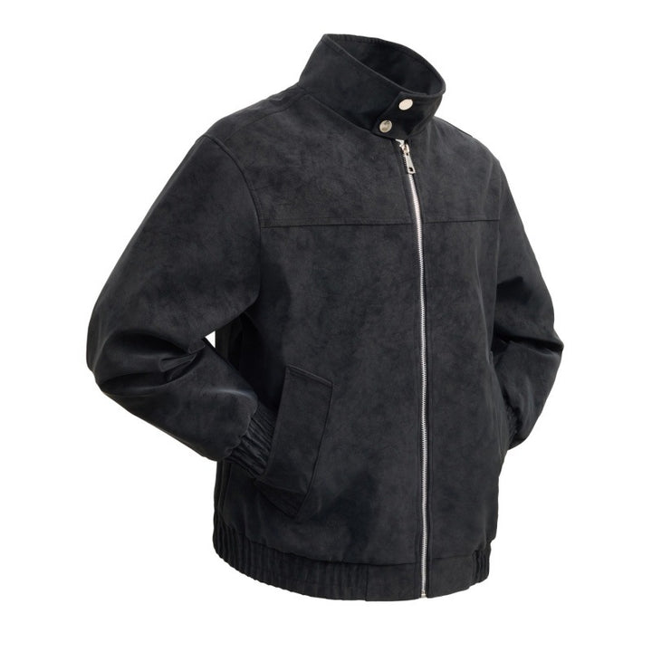 Herren kurz Velours-Imitationsblouson mit hohem Stehkragen, Metallreißverschluss und elastischem Saum – Taviero