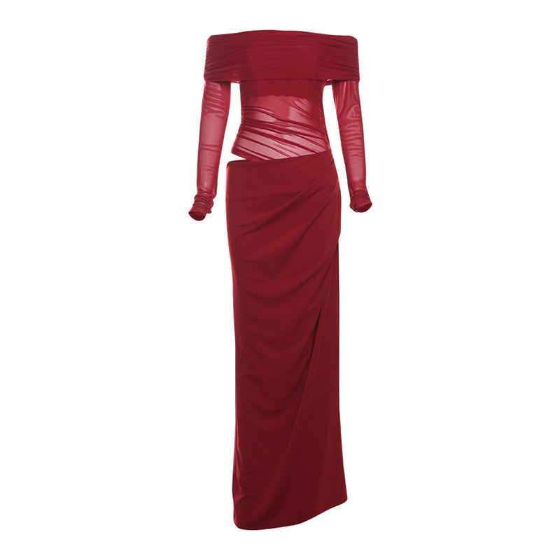 Damen Off-Shoulder Maxikleid mit figurbetonendem Design und Raffung Echo Archiv