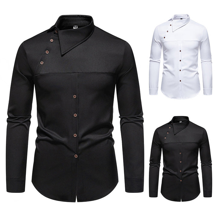 Herren modisches Hemd mit asymmetrischem Kragen und stilvollen Knopfdetails Echoarchiv