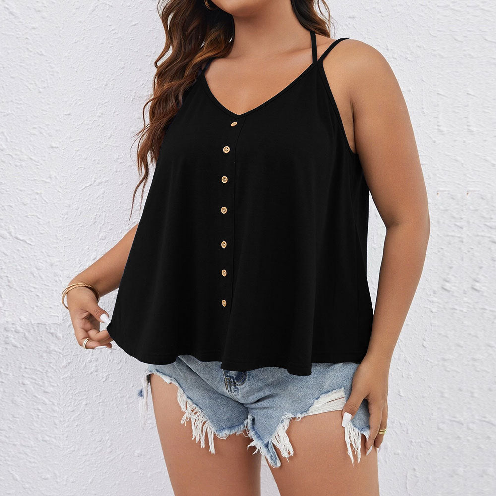 Damen V-Ausschnitt Tanktop mit Knopfdetails und schwingendem Saum Echo Archiv