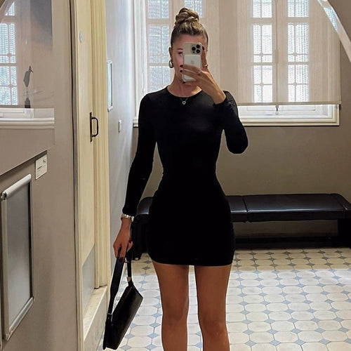 Damen figurbetontes Minikleid mit langen Ärmeln und schickem Rundhalsausschnitt Echo Archiv