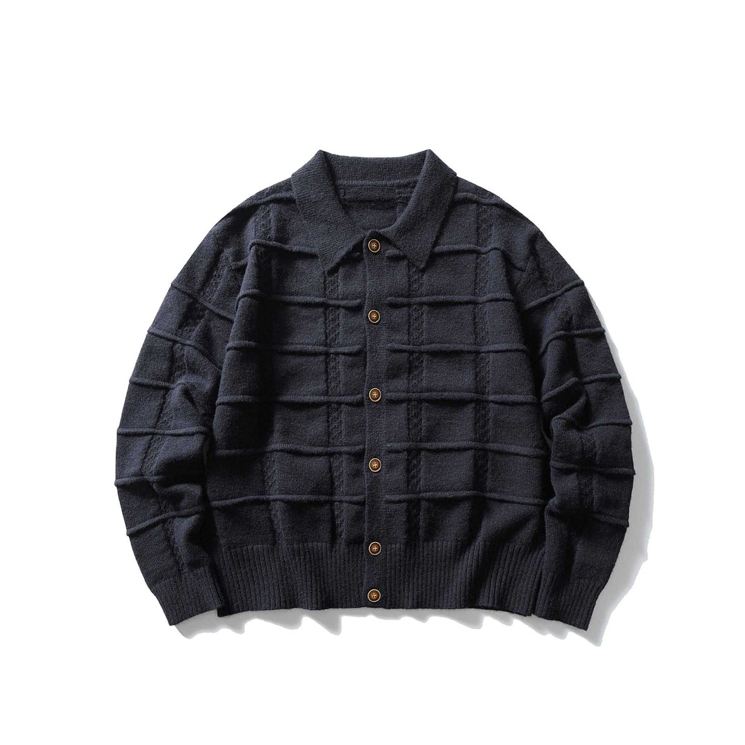 Herren strukturierte Strickjacke mit Hemdkragen und durchgehender Knopfleiste Echoarchiv