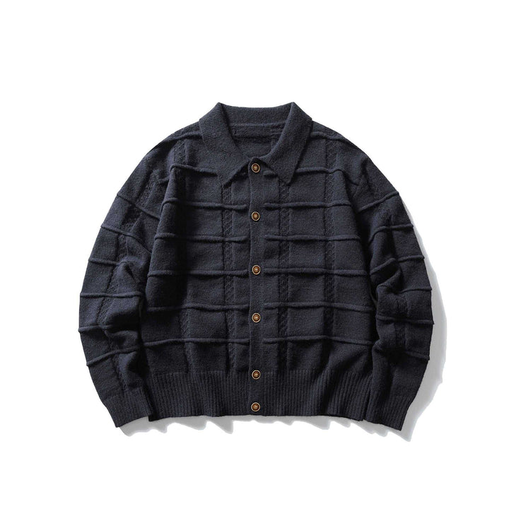 Herren strukturierte Strickjacke mit Hemdkragen und durchgehender Knopfleiste Echoarchiv