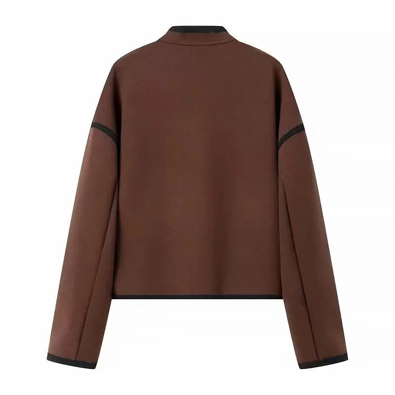 Damen nan kurz geschnittene Boxy-Jacke mit kleinem Stehkragen, kontrastpaspeln und Leistentaschen Echo Archiv
