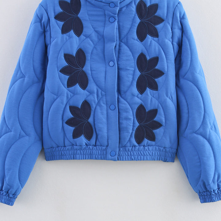 Damen Gesteppte Kurzjacke mit floraler Steppung und Stehkragen Echoarchiv