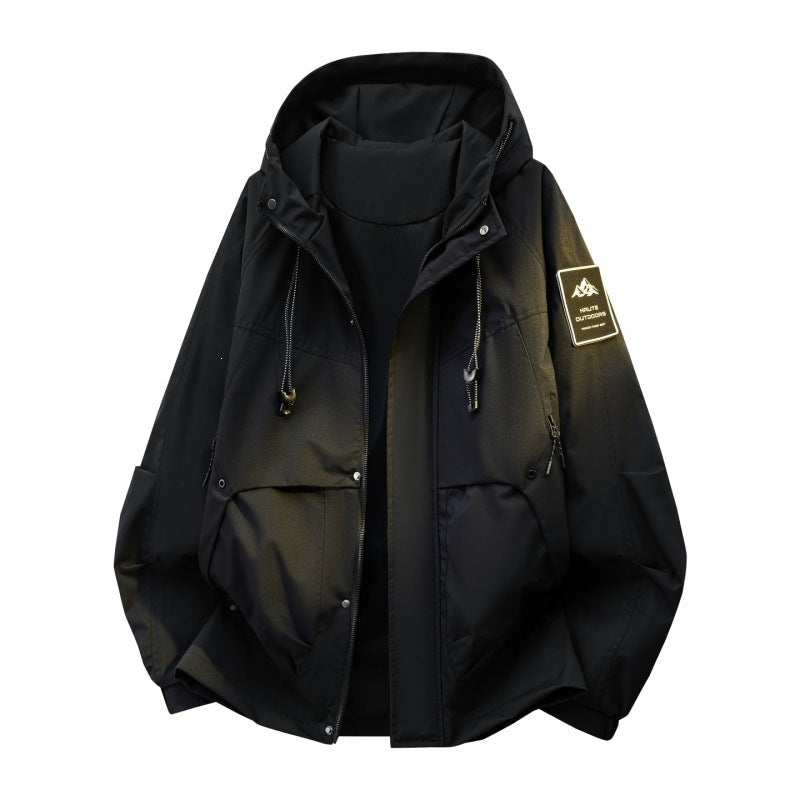 Herren Wattierte Kapuzen-Utility-Jacke mit abnehmbarem Innenfutter & hohem Stehkragen Echoarchiv