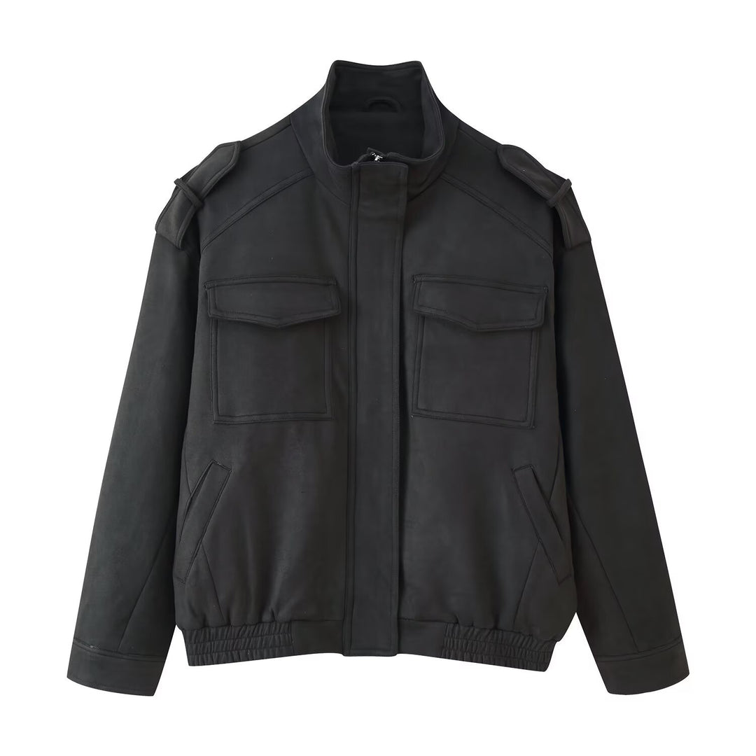 Damen Utility-Bomberjacke mit Schulterklappen, Stehkragen und aufgesetzten Pattentaschen Echo Archiv