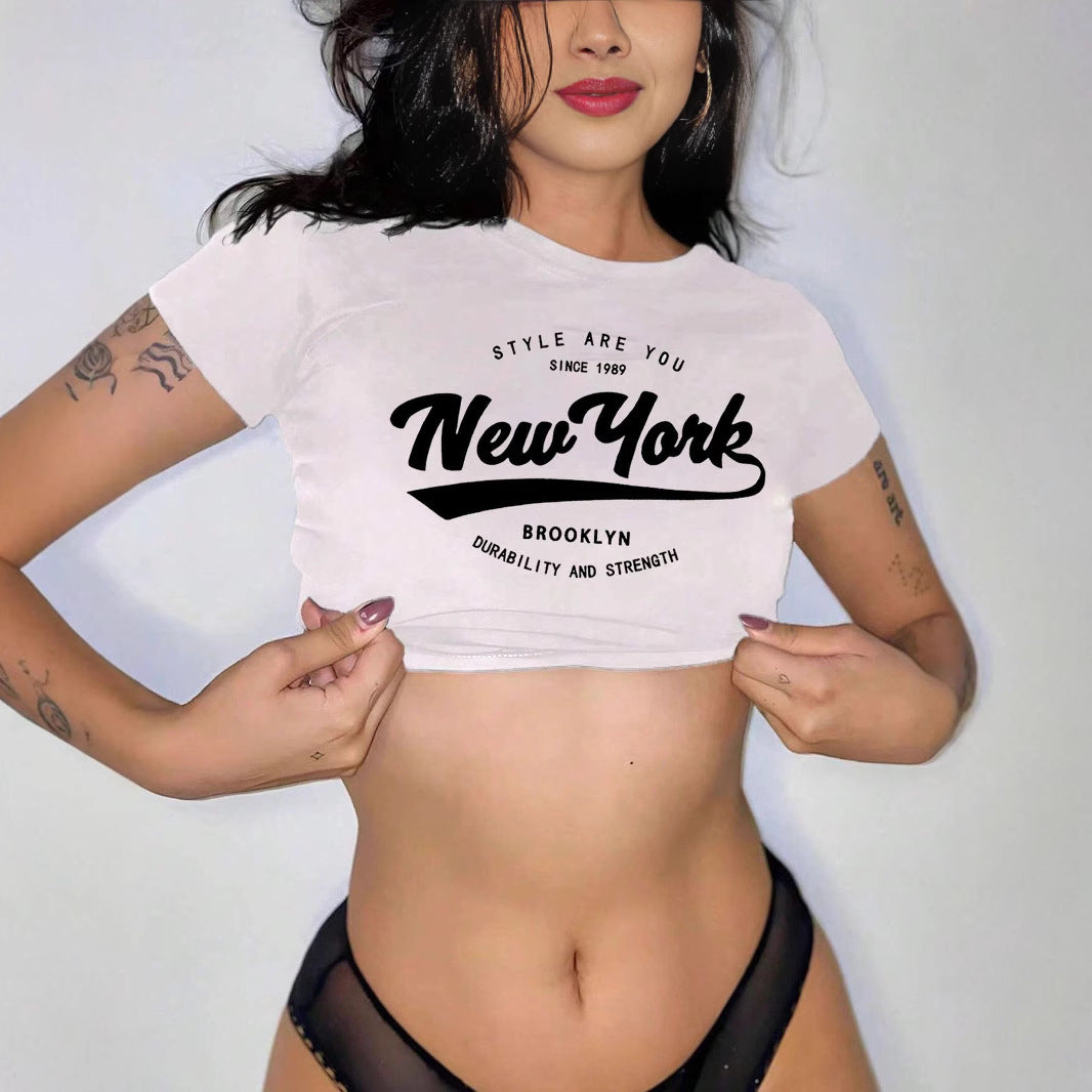 Damen Crop-T-Shirt mit kreativem New York Aufdruck Echo Archiv