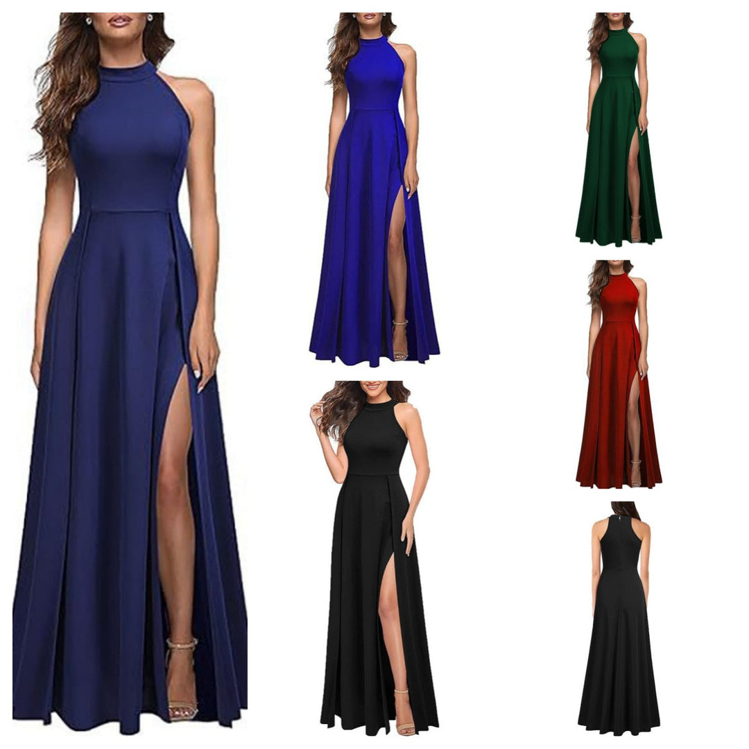 Damen Maxikleid mit Seitlichem Schlitz und Elegantem Kragen Echoarchiv