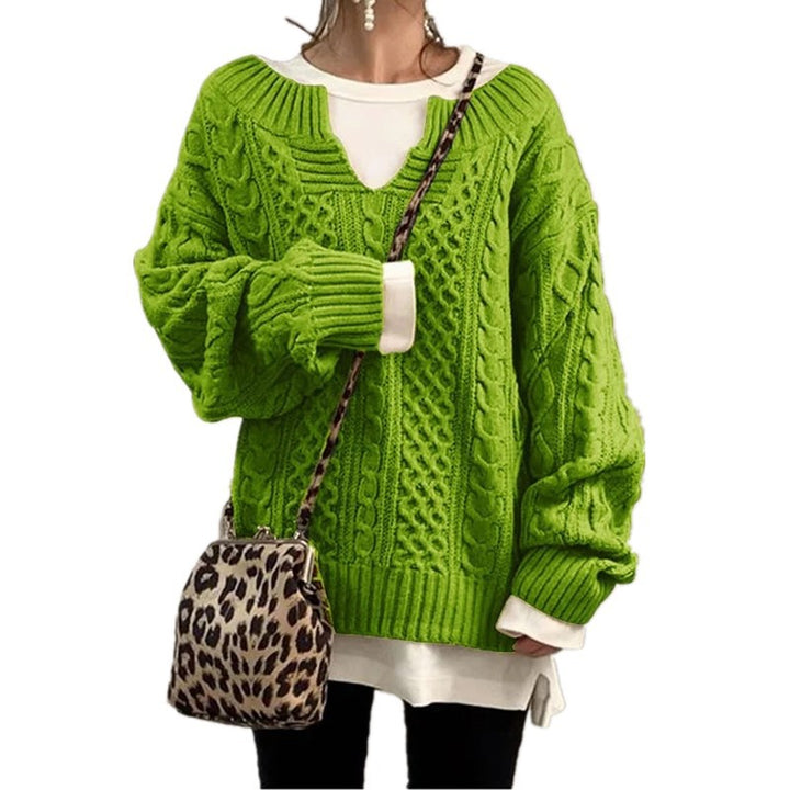 Damen nan weit geschnittener Strickpullover mit Zopfmuster und V-Ausschnitt Echo Archiv