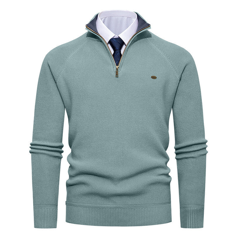 Herren eleganter Strickpullover mit Stehkragen und Reißverschluss Echoarchiv