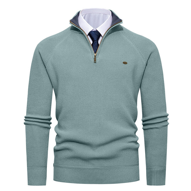 Herren eleganter Strickpullover mit Stehkragen und Reißverschluss Echoarchiv
