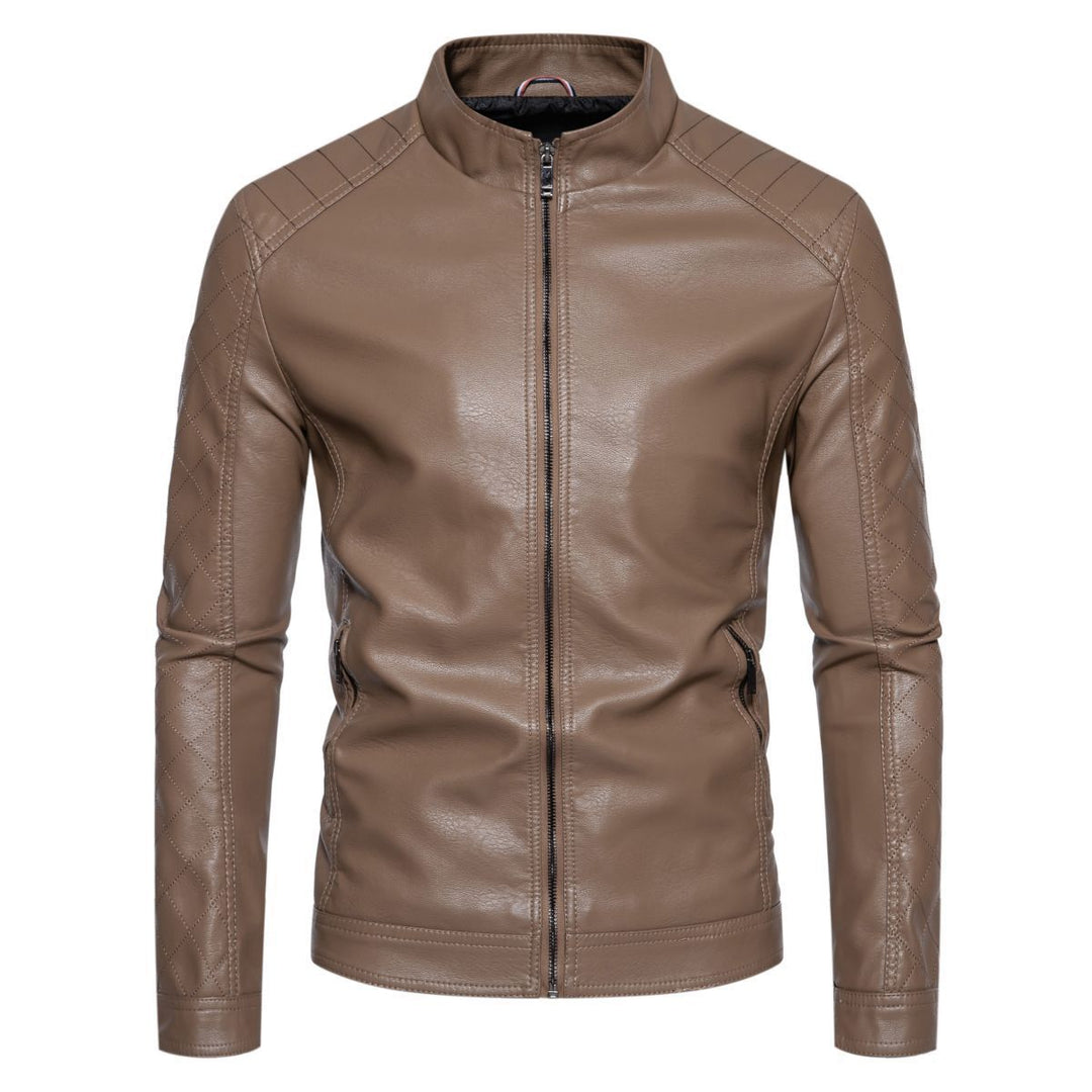 Herren nan taillierte Lederimitat-Bikerjacke mit Stehkragen und gesteppter Ärmeldetail Echo Archiv