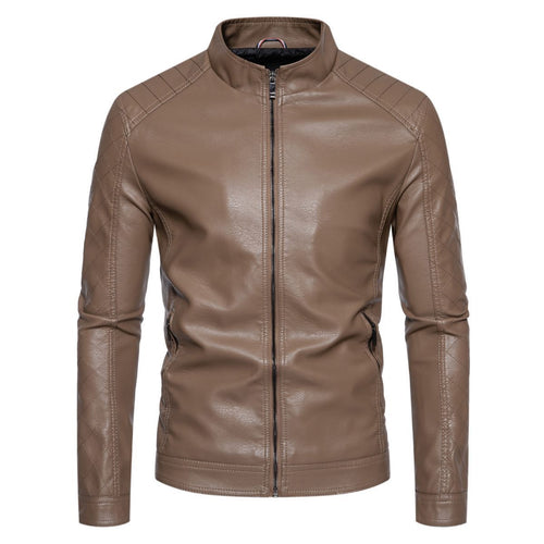Herren nan taillierte Lederimitat-Bikerjacke mit Stehkragen und gesteppter Ärmeldetail Echo Archiv