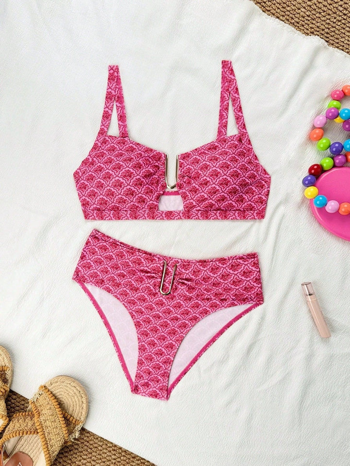 Damen Sportlicher Bikini mit floralen Mustern und Metallakzenten Echo Archiv