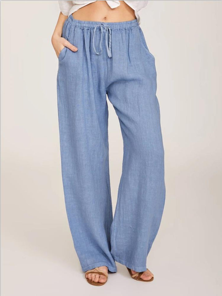 Damen luftige Palazzo-Hose mit Tunnelzugbund, elastischem Taillenabschluss und seitlichen Eingrifftaschen – Avélisse
