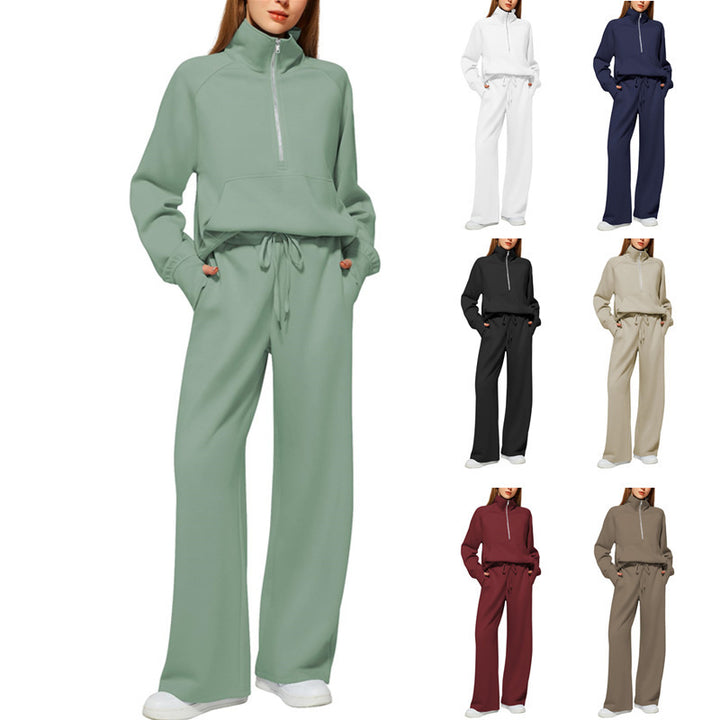 Damen nan halbzip Lounge-Set mit hohem Stehkragen, Kängurutasche und weiten Highwaist-Jogginghose Echo Archiv