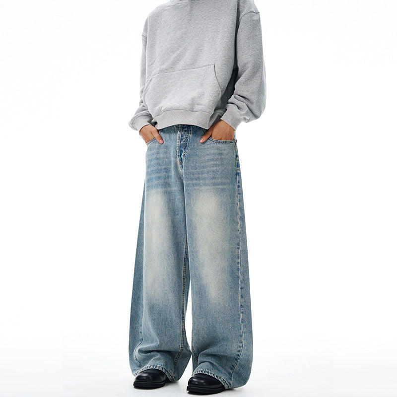 Damen Weitfallende Bodenlange Palazzodenim-Jeans mit Vintage-Fade und geradem Saum Echo Archiv