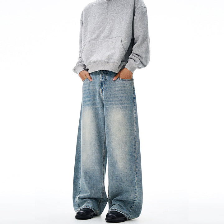 Damen Weitfallende Bodenlange Palazzodenim-Jeans mit Vintage-Fade und geradem Saum Echo Archiv