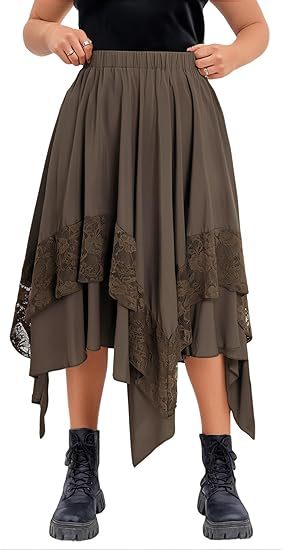 Damen Boho Maxi-Rock mit asymmetrischem Saum und Spitzenverzierungen Echo Archiv