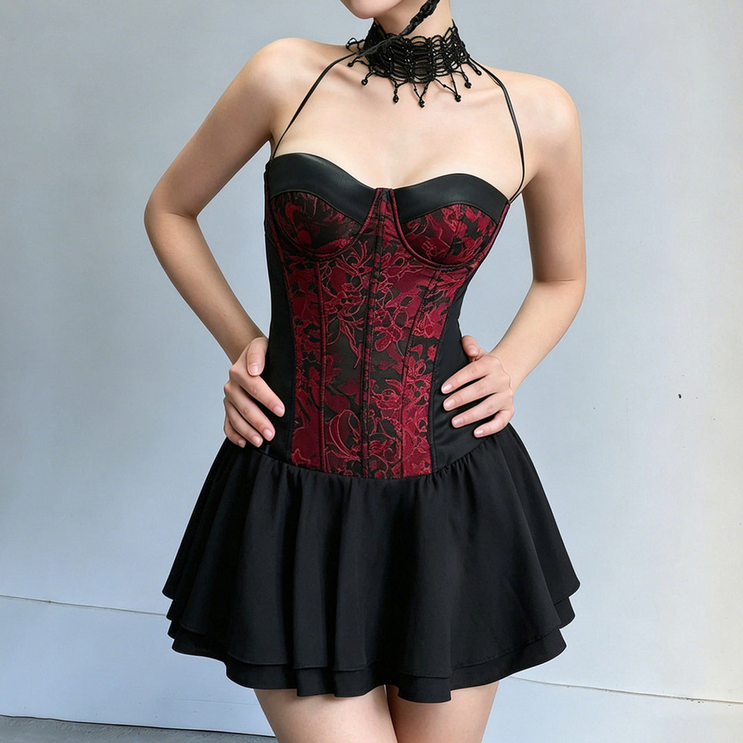 Damen Trägerkleid mit Corsagen-Design und voluminösem Rock Echo Archiv