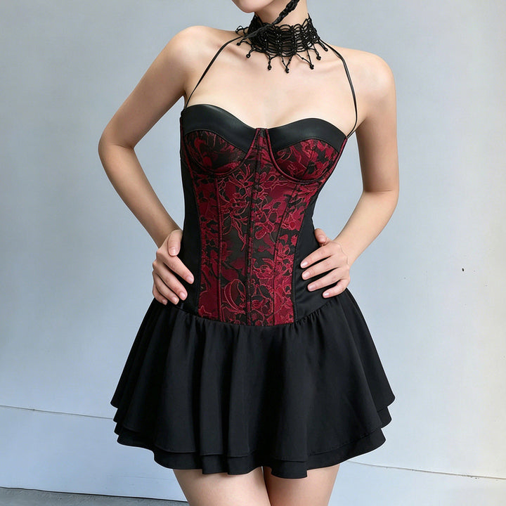 Damen Trägerkleid mit Corsagen-Design und voluminösem Rock Echo Archiv