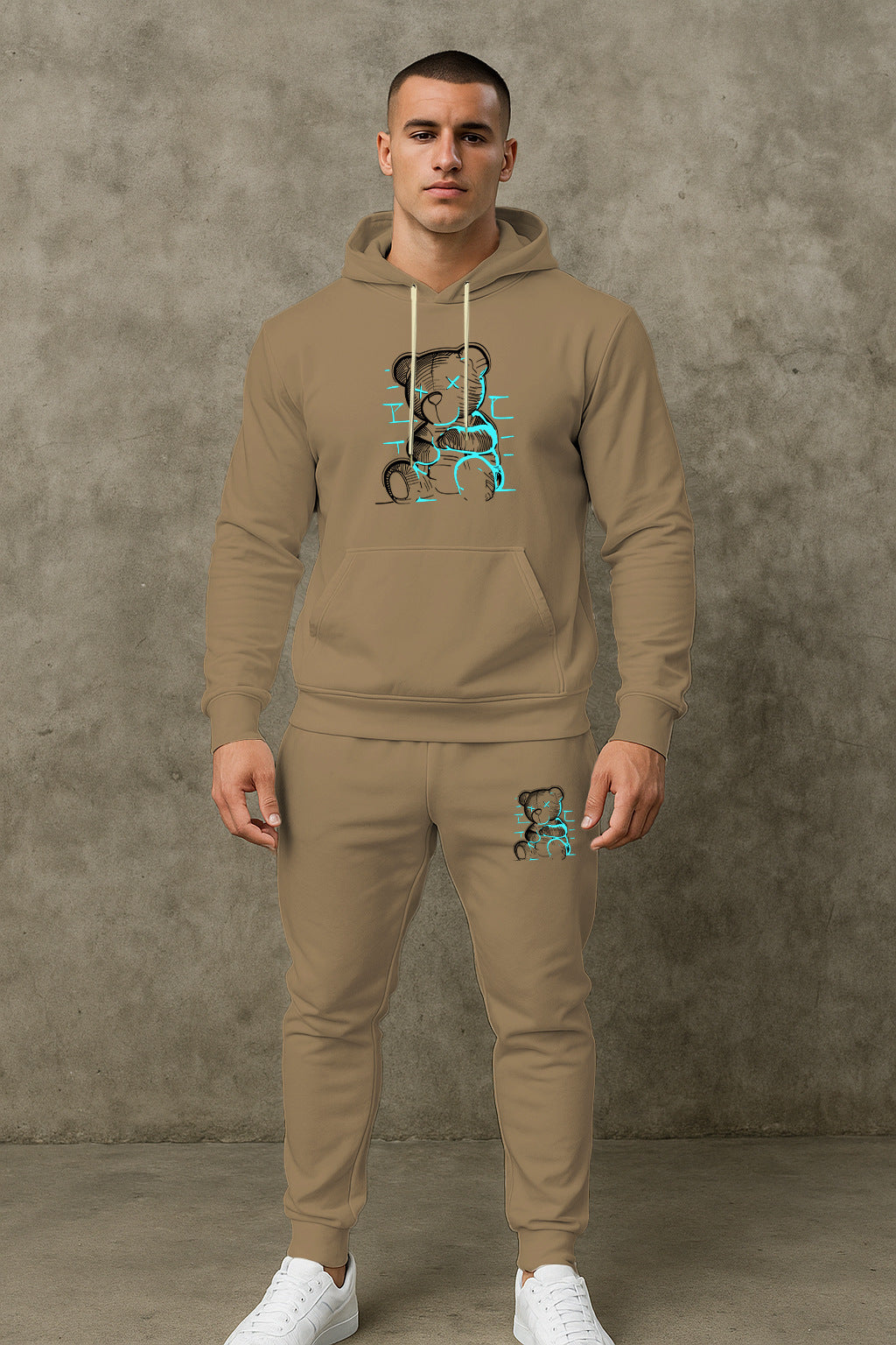 Herren bequemer Hoodie und Jogginghose Set mit einzigartigem Grafikdruck Echoarchiv