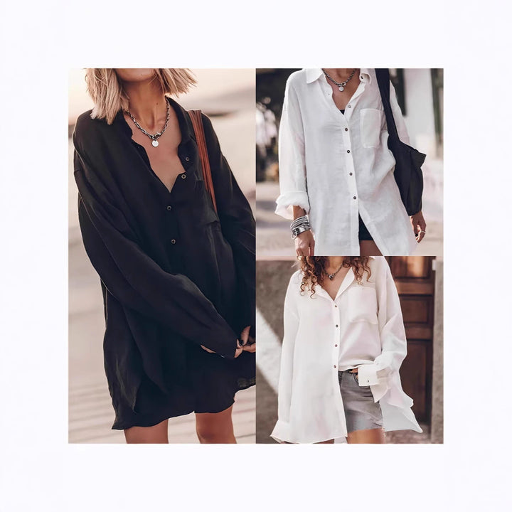 Damen lässige Oversized-Bluse aus Leinen Echoarchiv