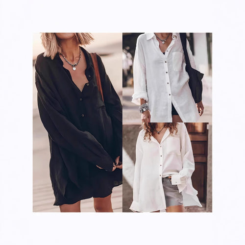 Damen lässige Oversized-Bluse aus Leinen Echoarchiv